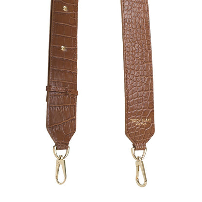 Croco Leather Wide Strap - Camel Brown