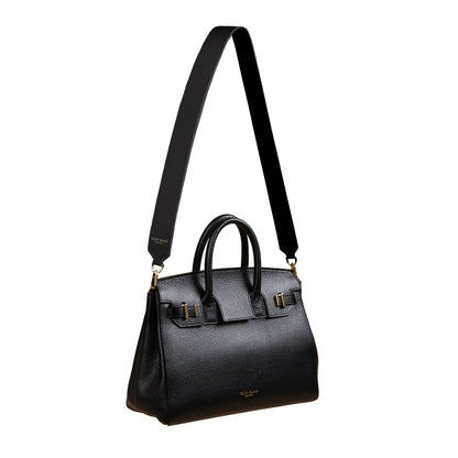 Stampato Leather Wide Strap - Black