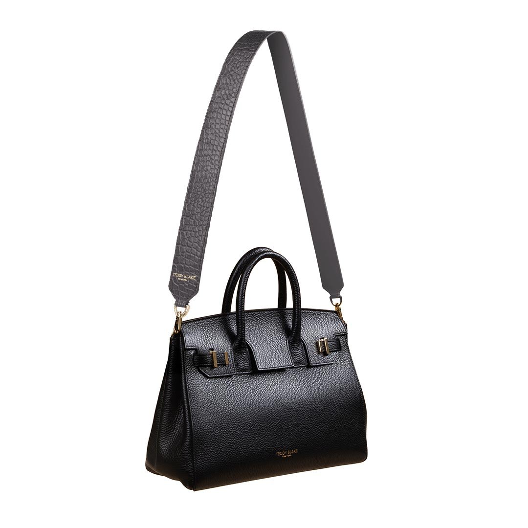 Croco Leather Wide Strap - Dark Grey